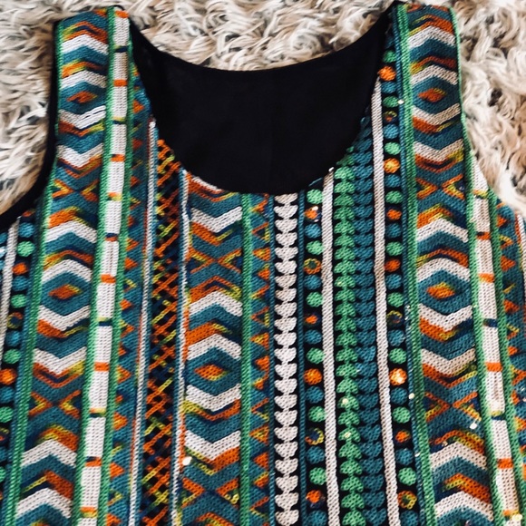Multi-Colored Sequin Aztec Sleeveless Crop Top - Picture 3 of 7